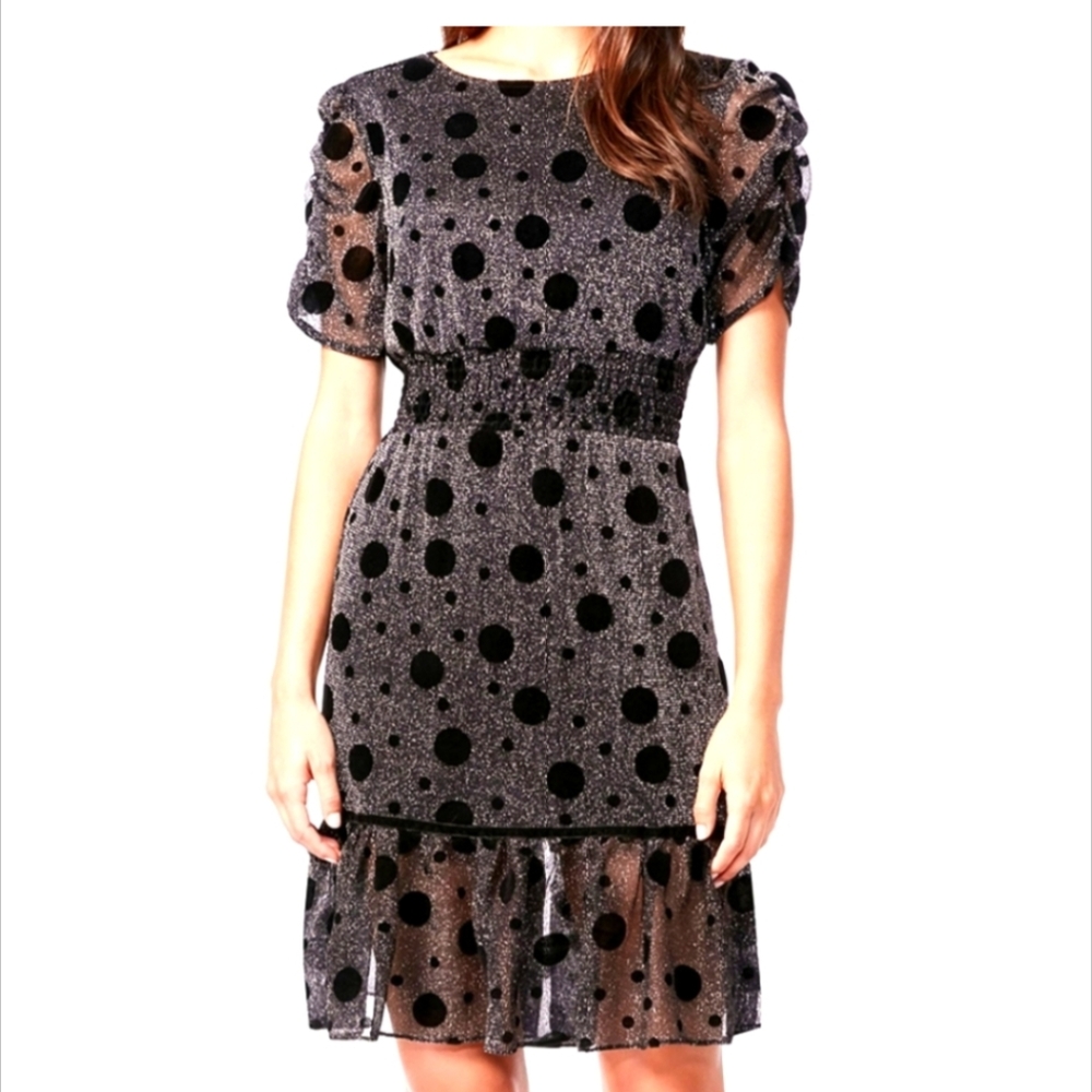 Betsey Johnson Women's Polka-Dot Metallic Fit & Flare Dress  Black/Silver Size 6